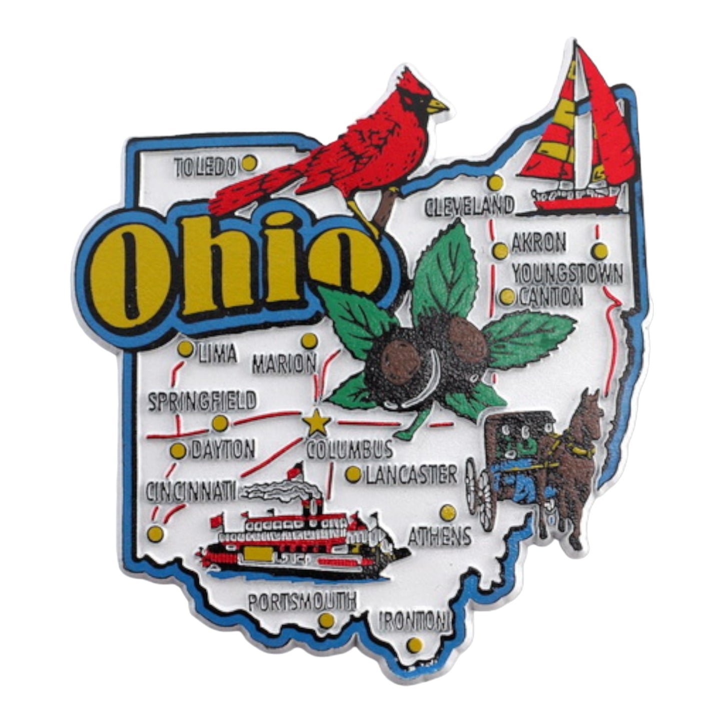 Ohio State Map and Landmarks Collage Fridge Souvenir Collectible Magnet