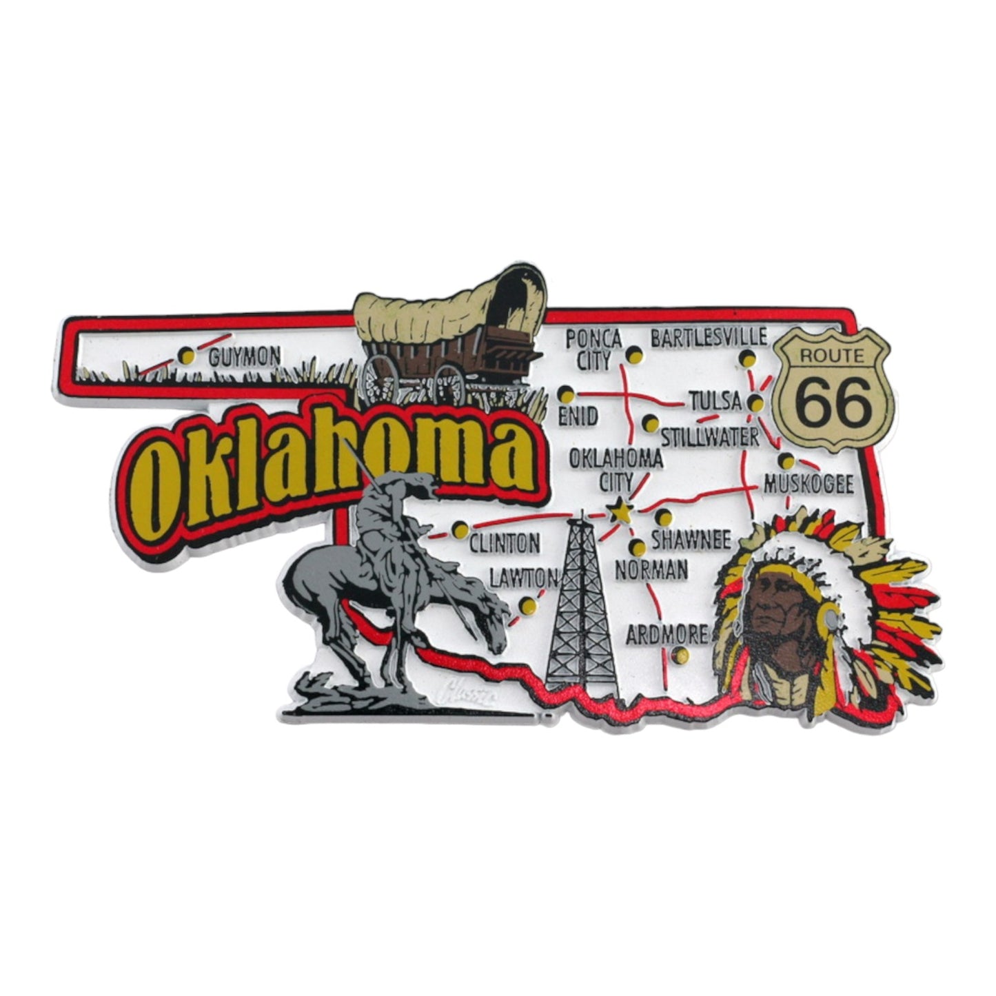 Oklahoma State Map and Landmarks Collage Fridge Souvenir Collectible Magnet