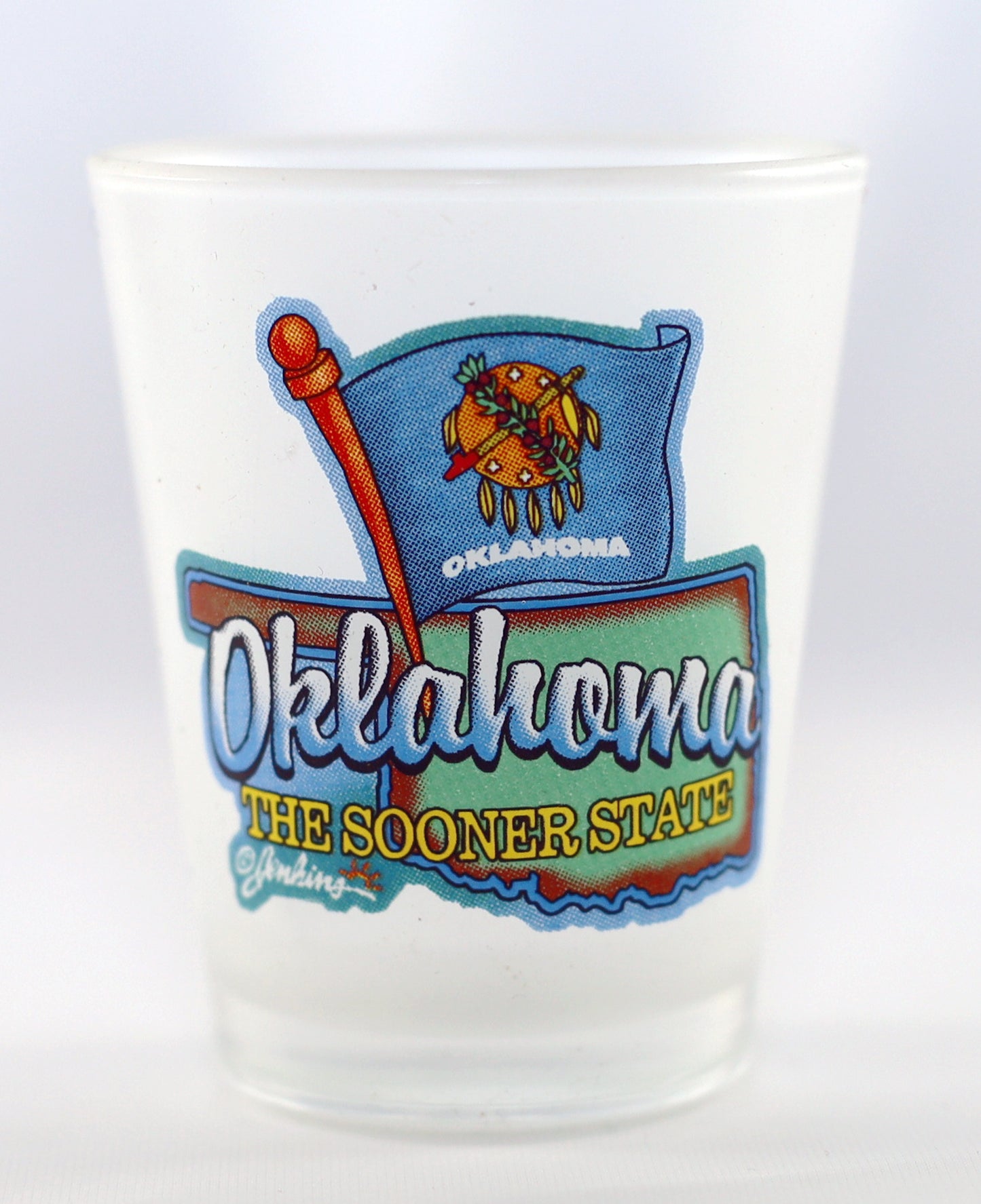 Oklahoma Sooner State Map-Flag Frosted Shot Glass