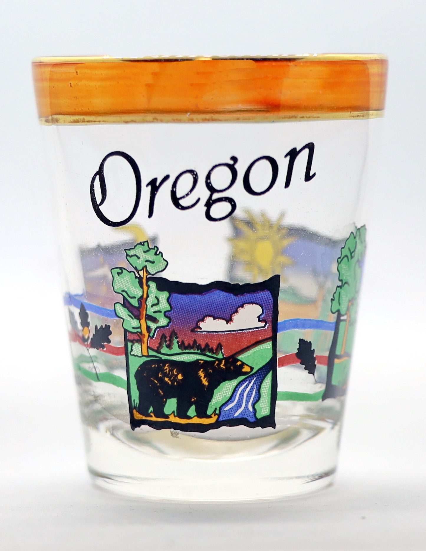 Oregon Pearl Trim Wildlife Scene Shot Glass