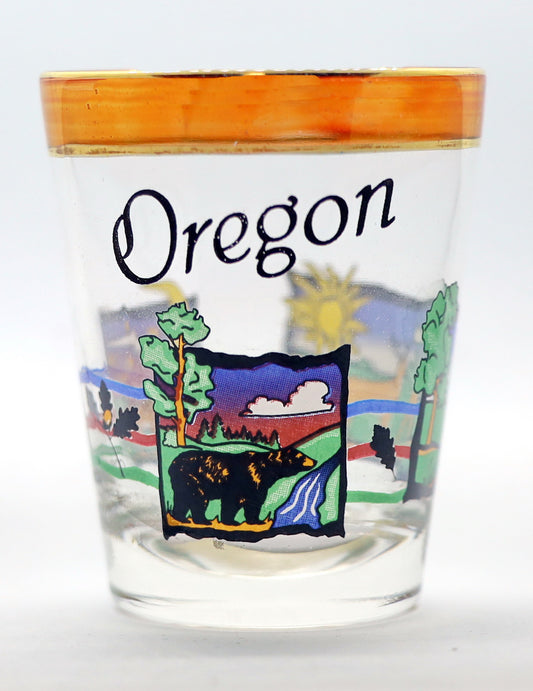 Oregon Pearl Trim Wildlife Scene Shot Glass