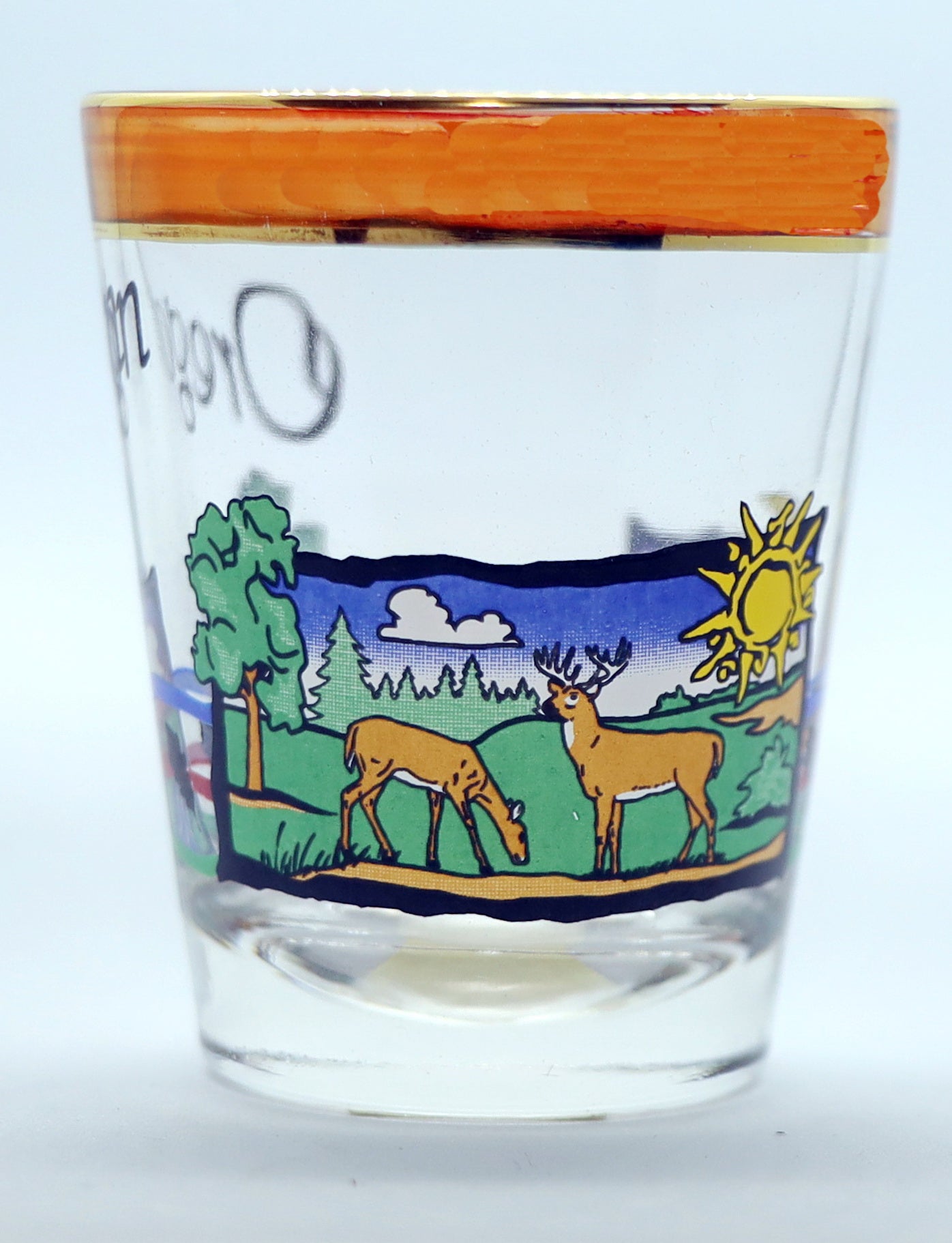 Oregon Pearl Trim Wildlife Scene Shot Glass