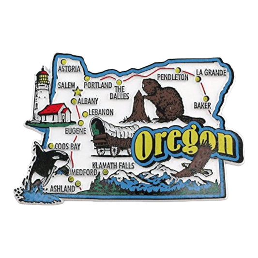 Oregon State Map and Landmarks Collage Fridge Collectible Souvenir Magnet