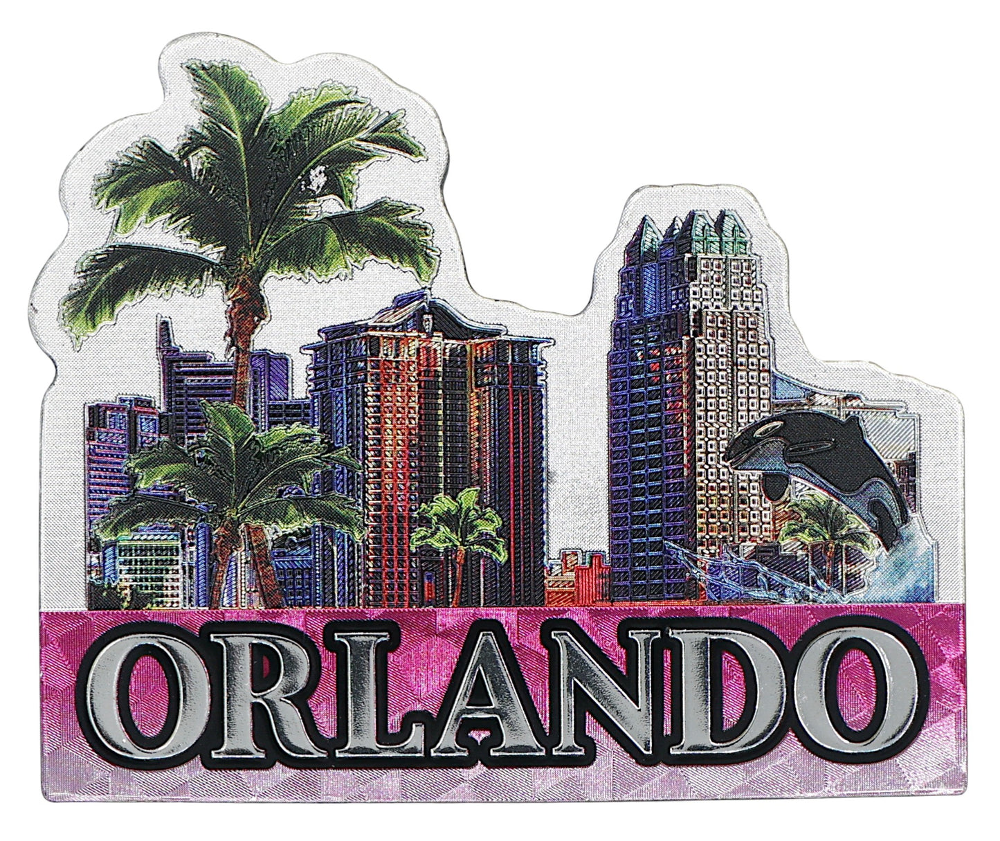 Orlando Florida City Skyline and Palms Foil Magnet 3.5" x 2.5" x 0.125"