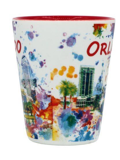 Orlando Florida Skyline Light Water Color Ceramic Shot Glass