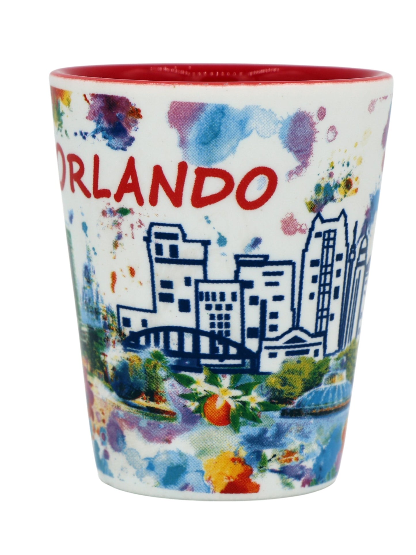 Orlando Florida Skyline Light Water Color Ceramic Shot Glass