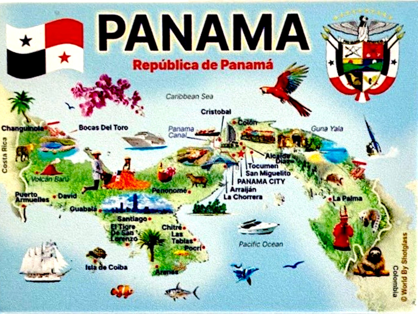 Panama Graphic Map and Attractions Souvenir Fridge Magnet 2.5" X 3.5"