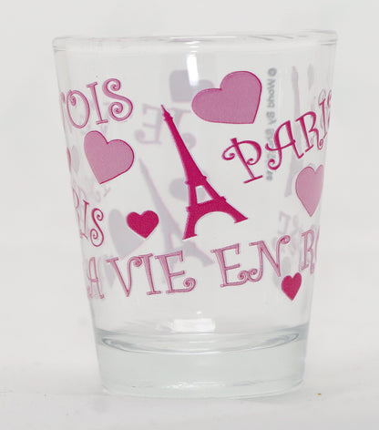 Paris France Eiffel Tower and Hearts Collage Shot Glass