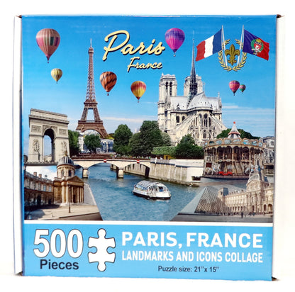 Paris France Landmarks and Icons Collage Jigsaw Puzzle 500 pcs (21" x 15" when finished)