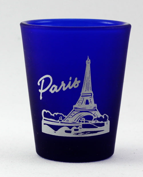 Paris France Cobalt Blue Frosted Shot Glass