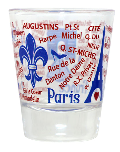 Paris France Eiffel Tower and Map Blue Shot Glass