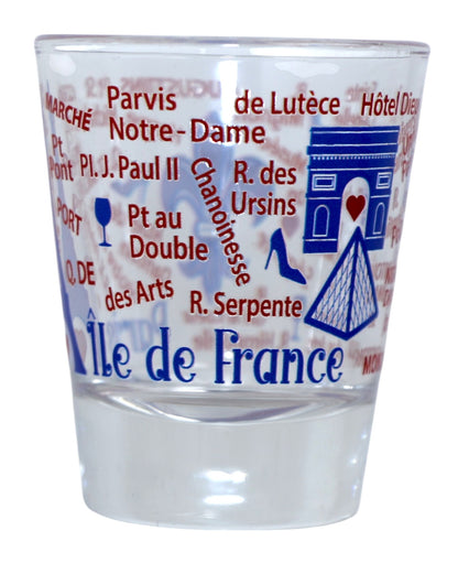 Paris France Eiffel Tower and Map Blue Shot Glass