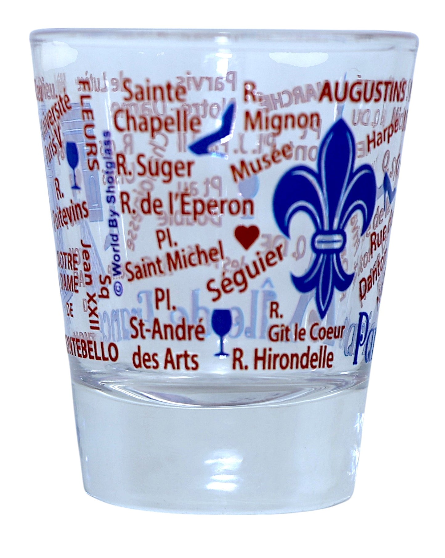 Paris France Eiffel Tower and Map Blue Shot Glass