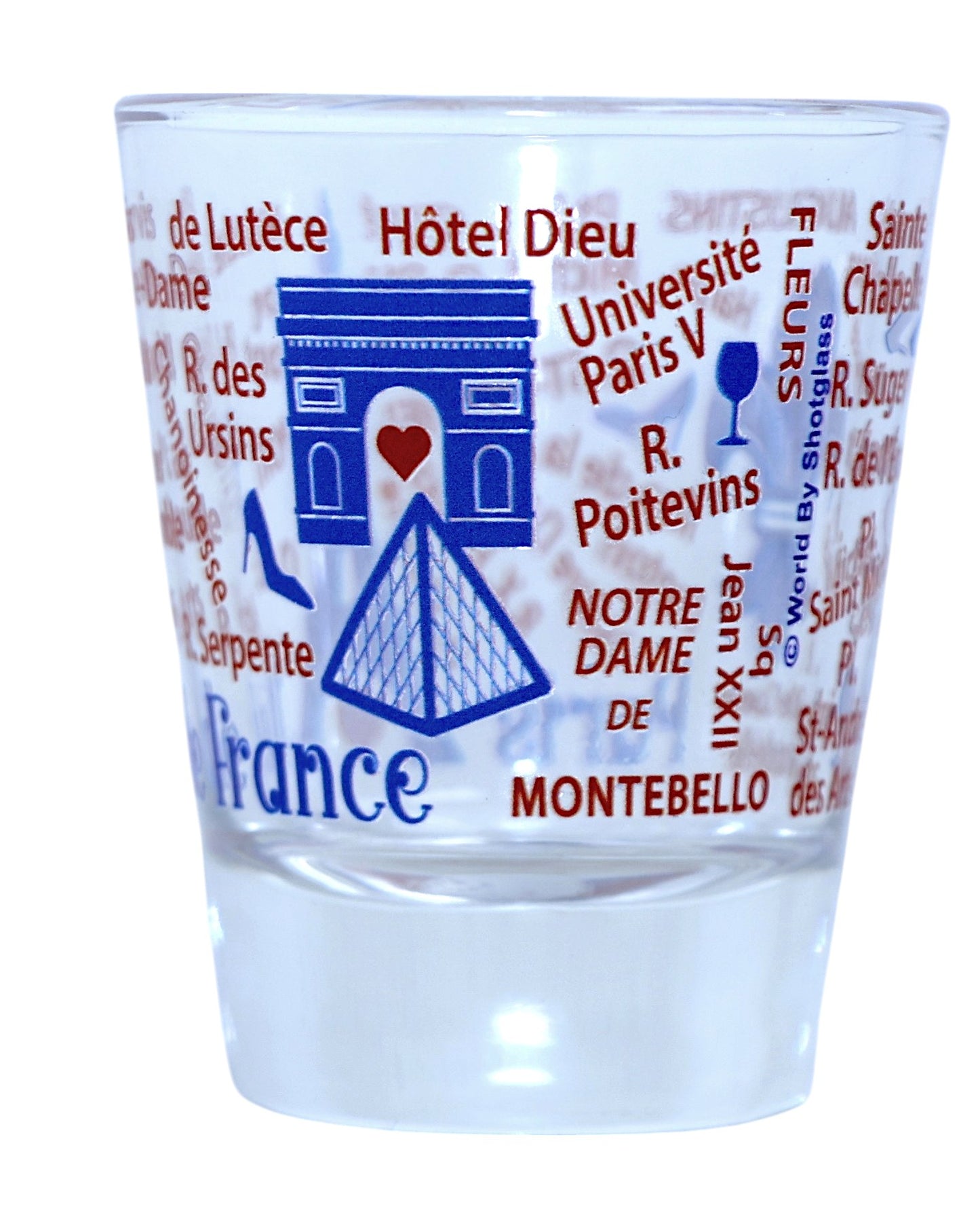 Paris France Eiffel Tower and Map Blue Shot Glass