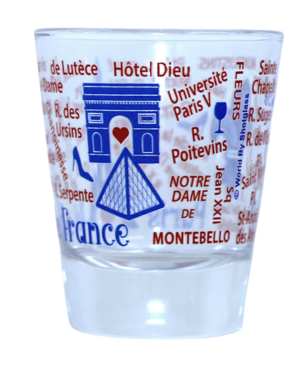 Paris France Eiffel Tower and Map Blue Shot Glass
