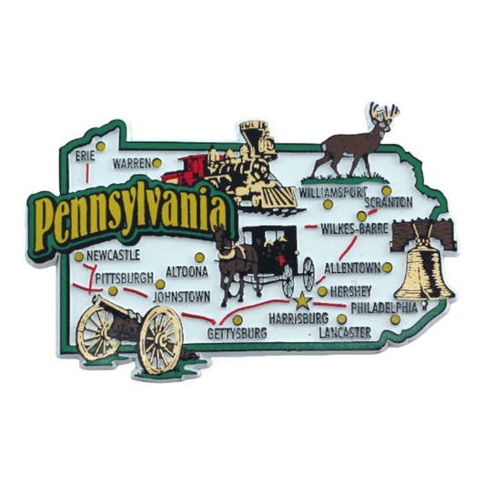 Pennsylvania State Map and Landmarks Collage Fridge Souvenir Collectible Magnet
