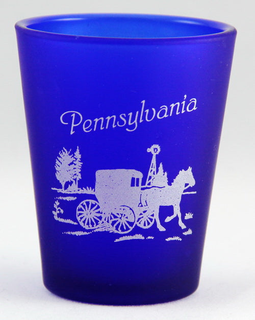 Pennsylvania Cobalt Blue Amish Scene Shot Glass