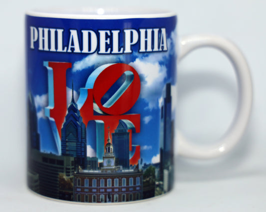 Philadelphia Pennsylvania Day Skyline Love Sculpture Mug 11 oz