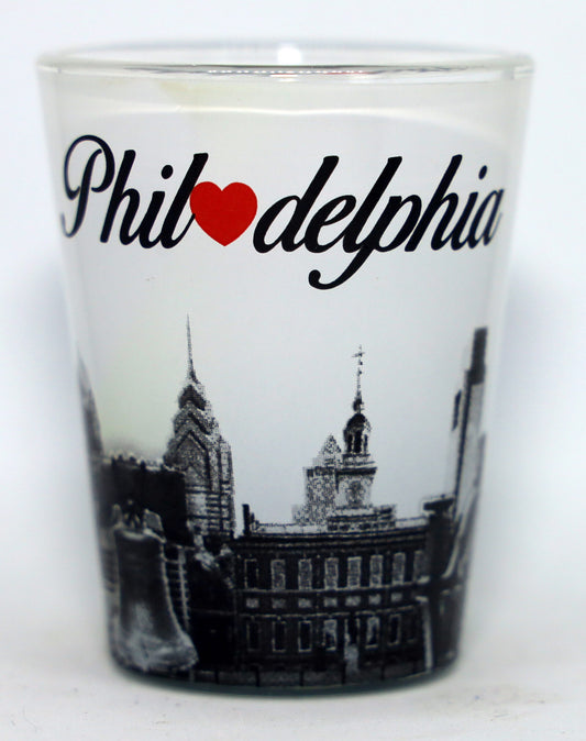 Philadelphia Pennsylvania White B & W Monument Red Heart Shot Glass