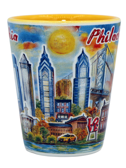 Philadelphia Pennsylvania Yellow Sunset Ceramic Shot Glass