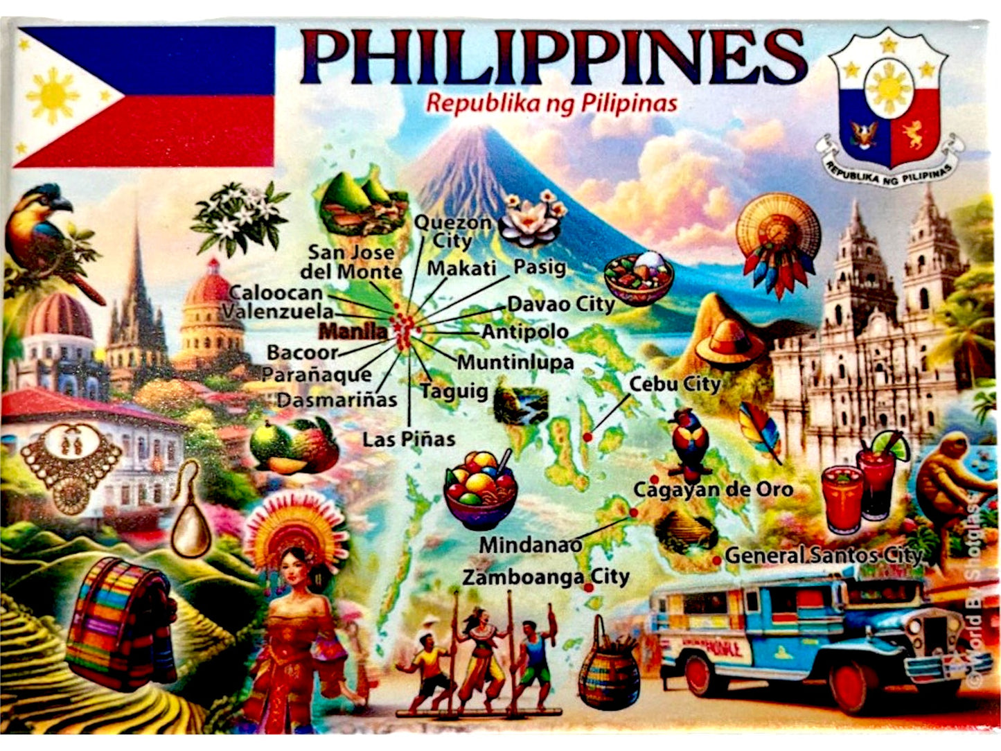 Philippines Graphic Map and Attractions Souvenir Fridge Magnet 2.5" X 3.5"