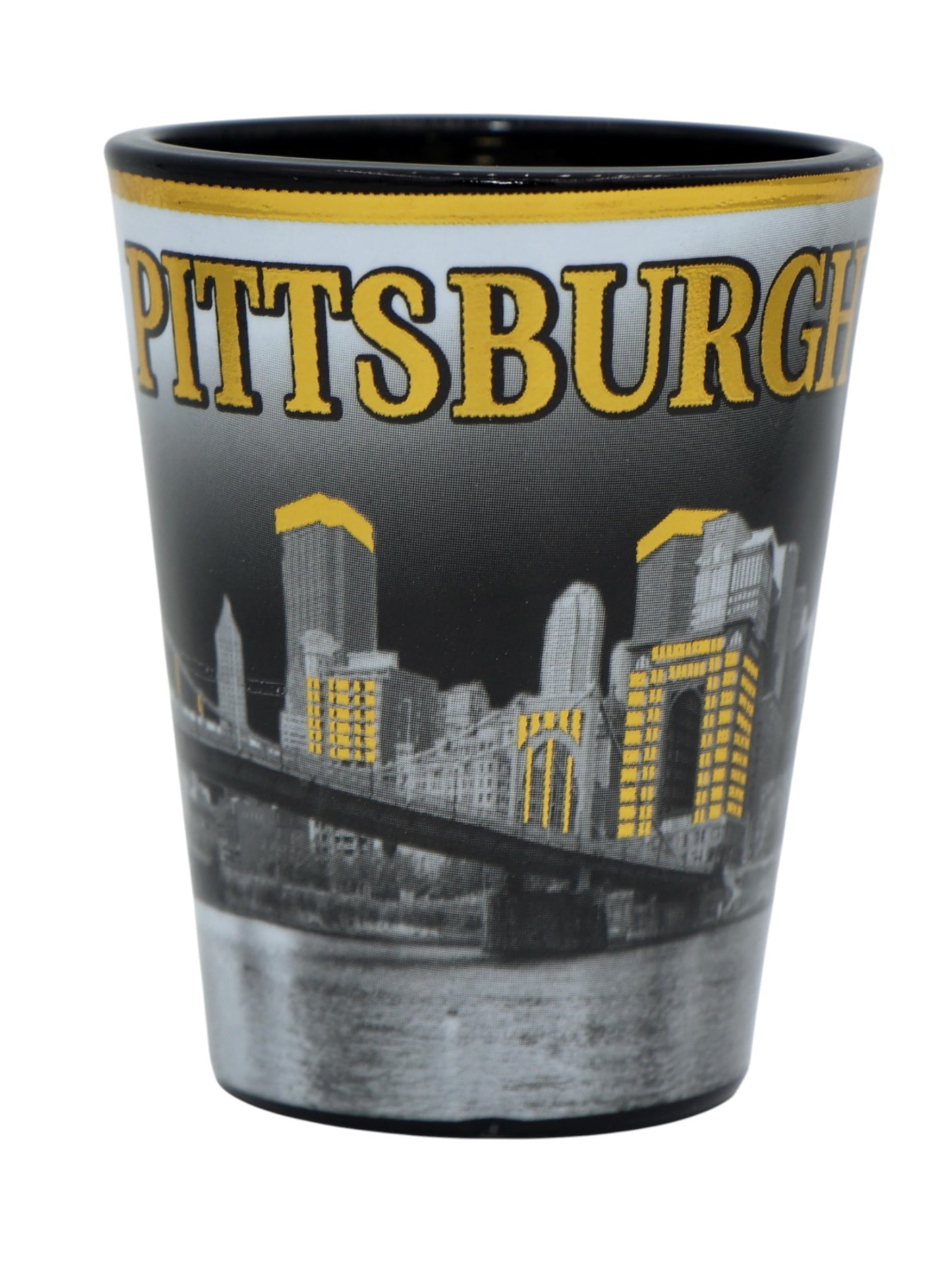 Pittsburgh Pennsylvania B & W Gold Shot Glass