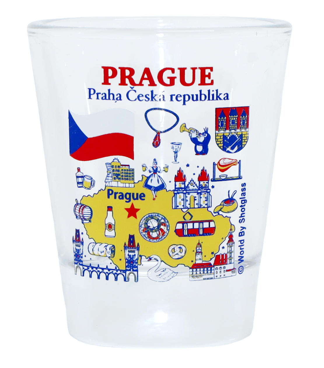 Prague Czech Republic Landmarks and Icons Collage Shot Glass