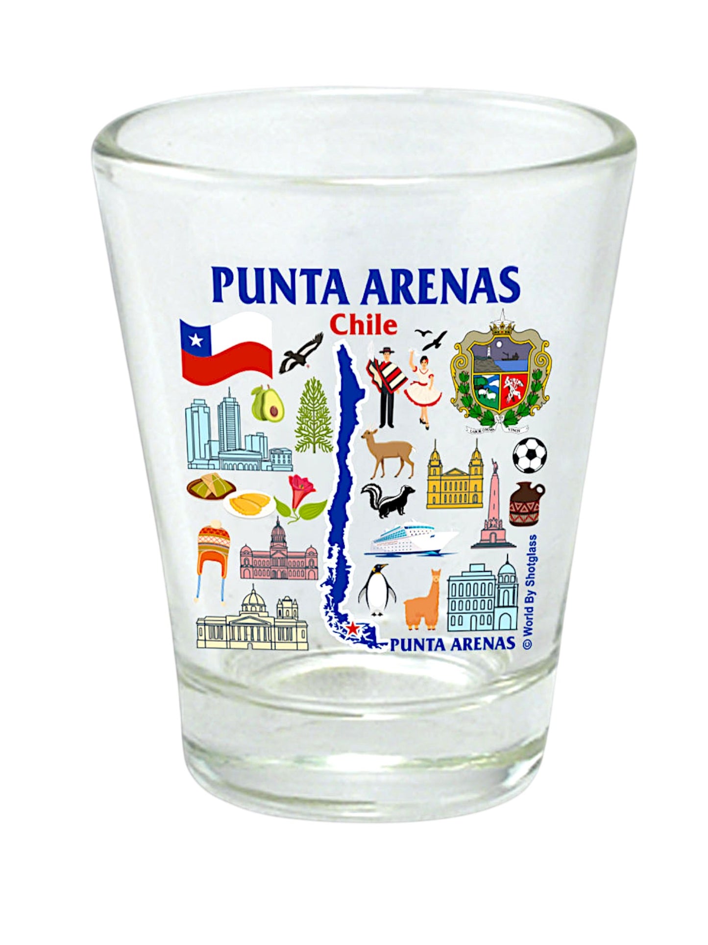 Punta Arenas Chile Map and Attractions Collage Shot Glass