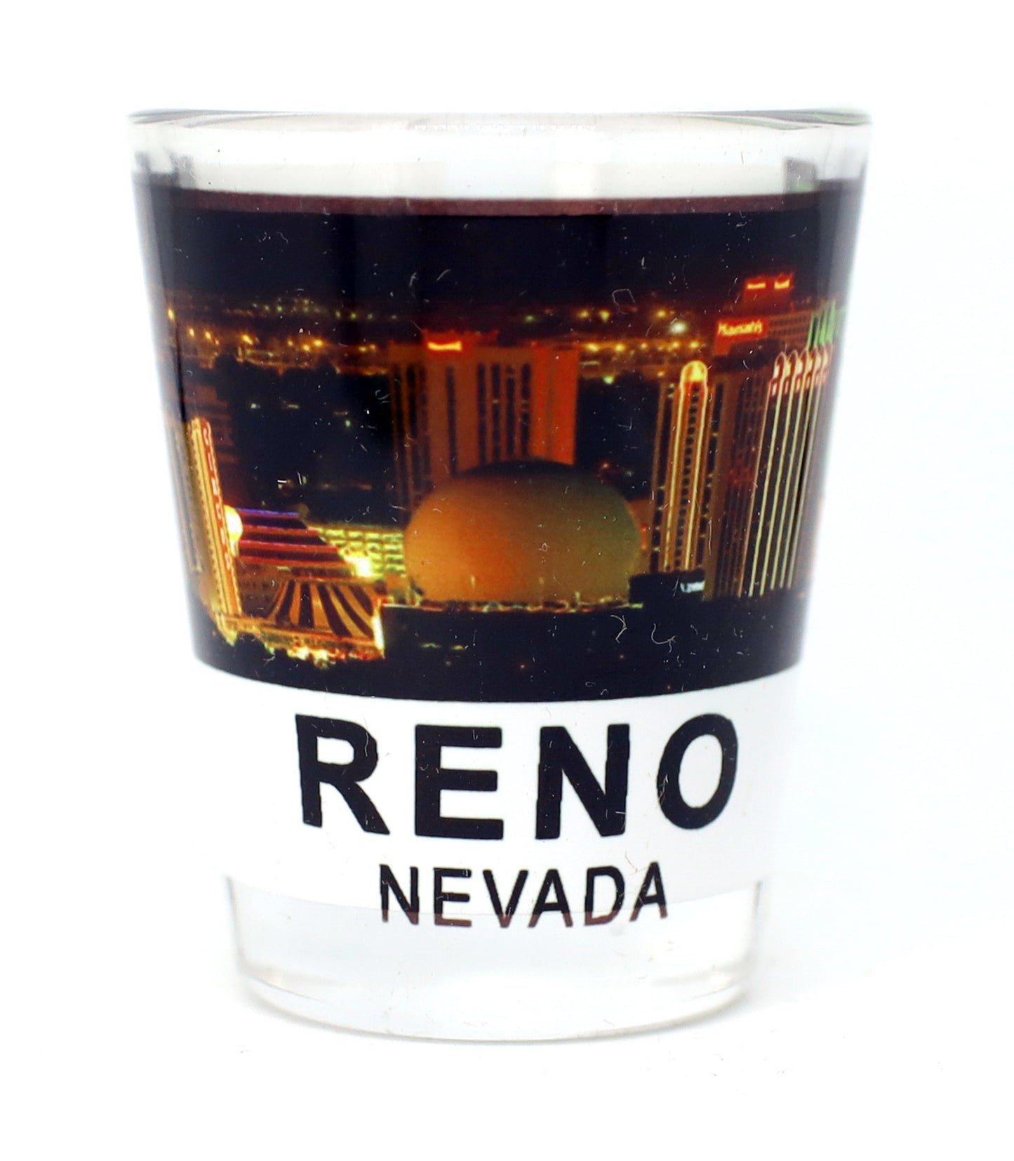 Reno Nevada Night City Skyline Color Photo Shot Glass
