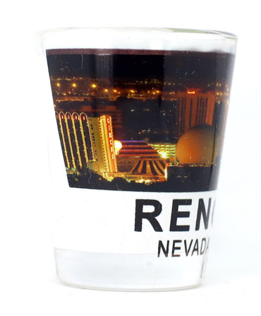 Reno Nevada Night City Skyline Color Photo Shot Glass