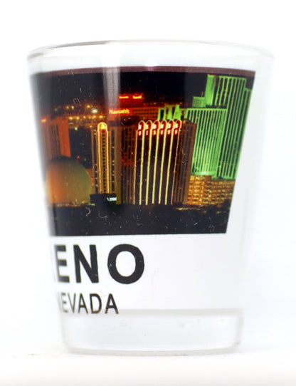Reno Nevada Night City Skyline Color Photo Shot Glass