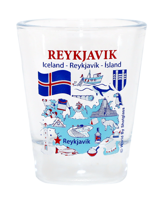 Reykjavik Iceland Landmarks and Icons Collage Shot Glass