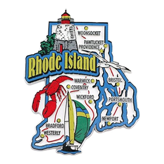 Rhode Island State Map and Landmarks Collage Fridge Collectible Souvenir Magnet