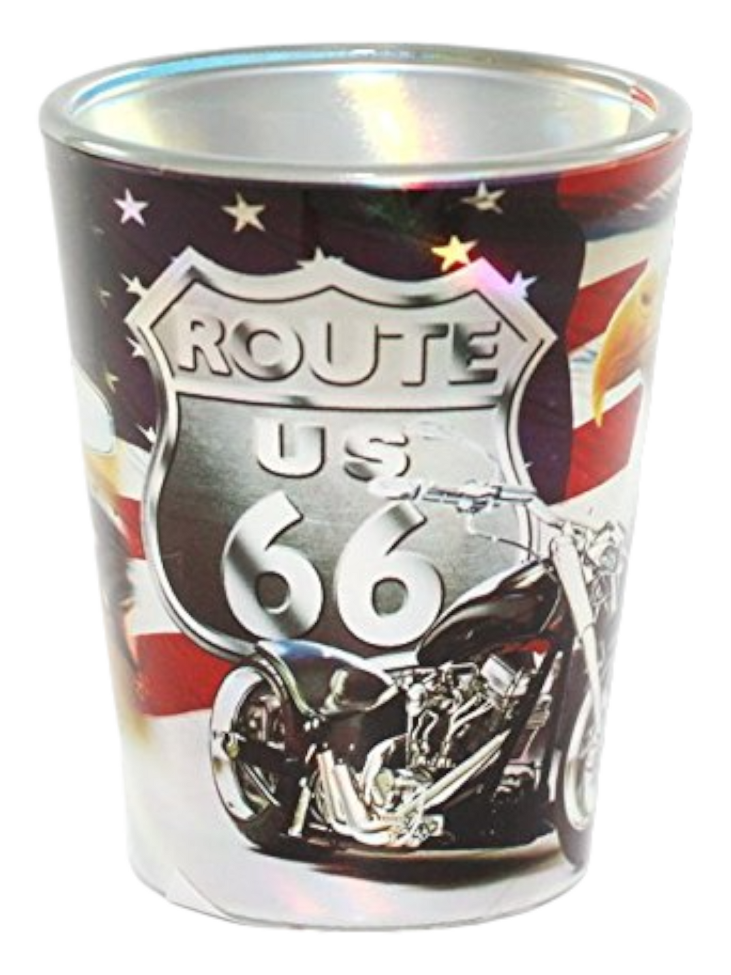 Route 66 Metallic Eagle Biker Full Wrap Shot Glass