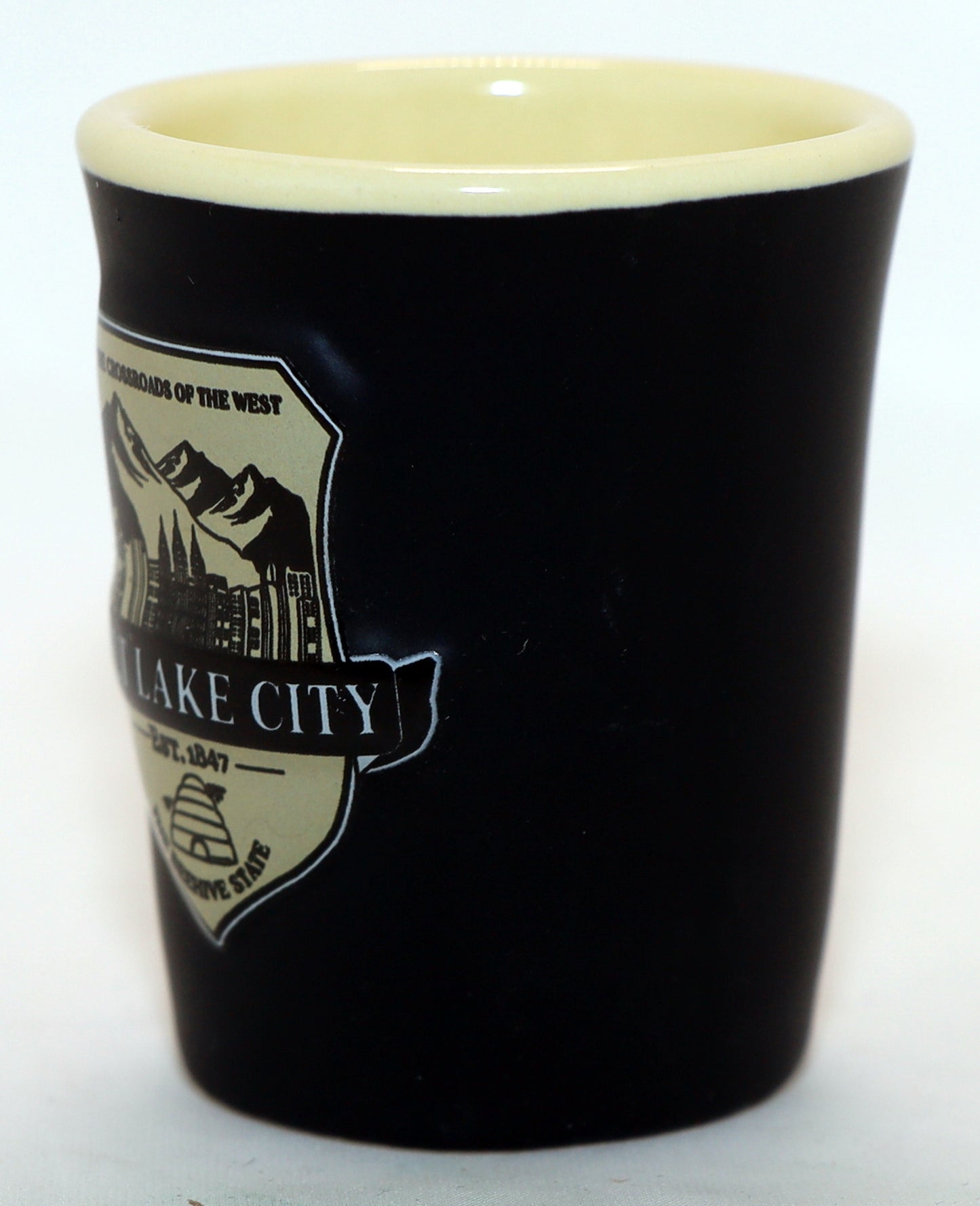 Salt Lake City Utah Black Beige Ceramic Shot Glass