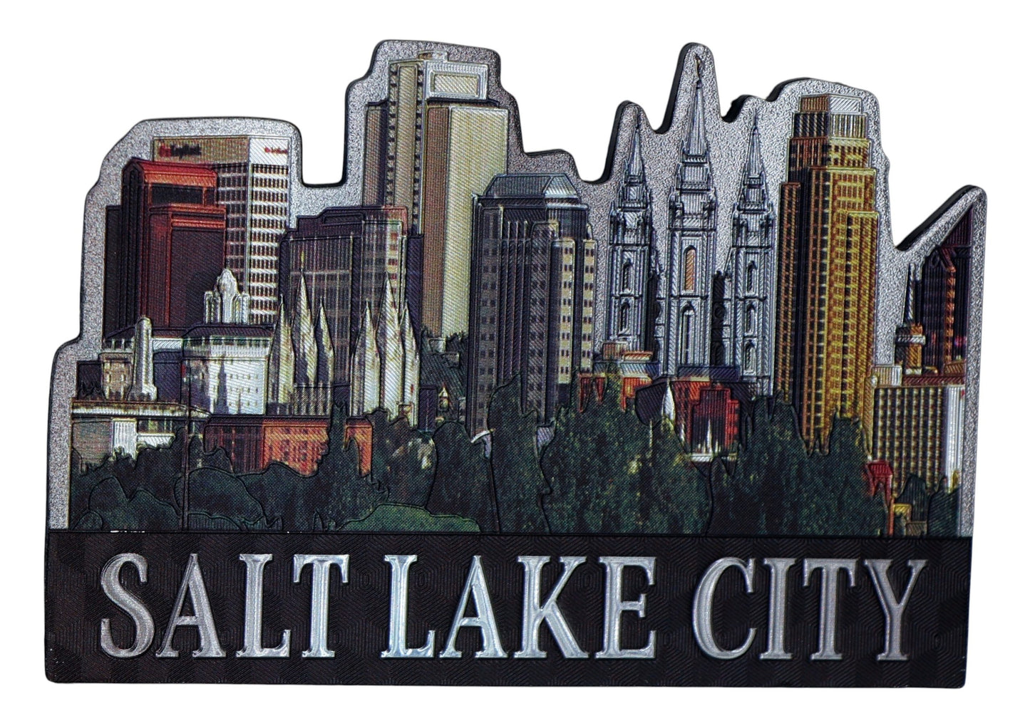 Salt Lake City Utah Skyline Foil Magnet 3.5" X 2.5" x 0.125"