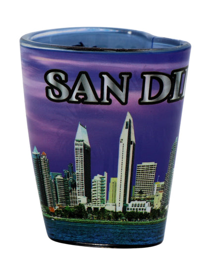San Diego California Purple Skyline Heart Shaped Shot Glass