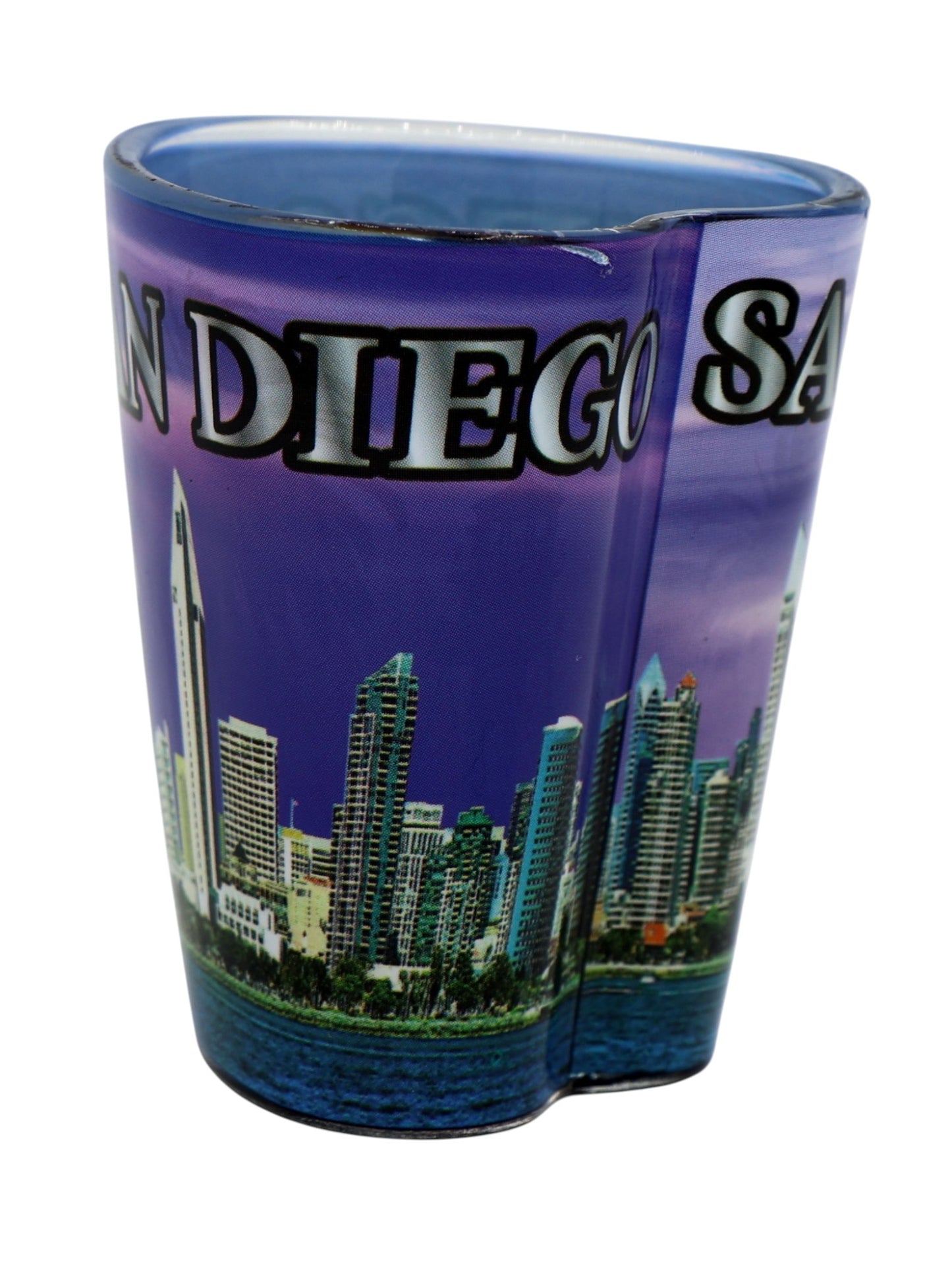 San Diego California Purple Skyline Heart Shaped Shot Glass