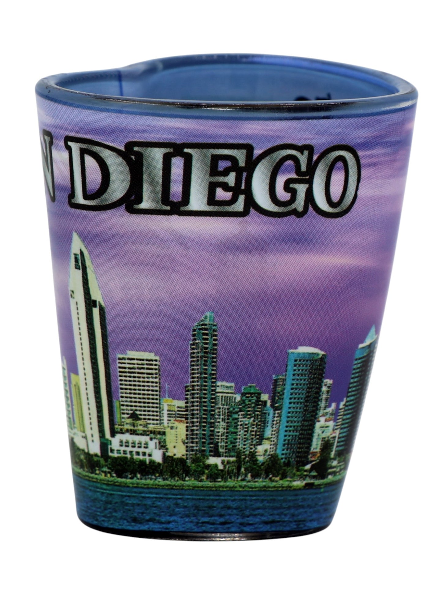 San Diego California Purple Skyline Heart Shaped Shot Glass