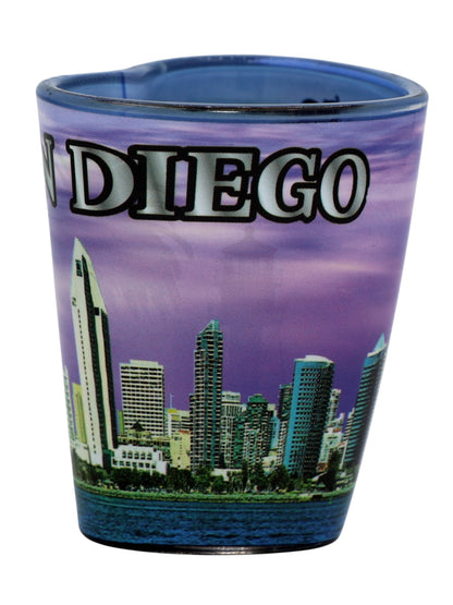 San Diego California Purple Skyline Heart Shaped Shot Glass
