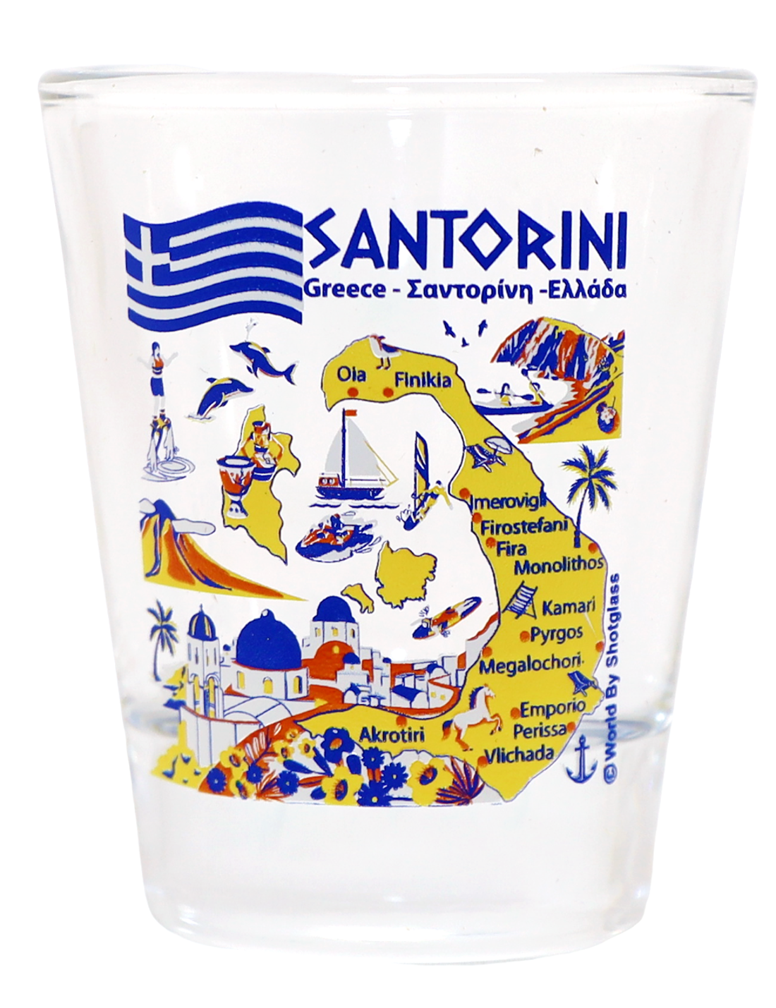 Santorini Greece Landmarks and Icons Collage Shot Glass