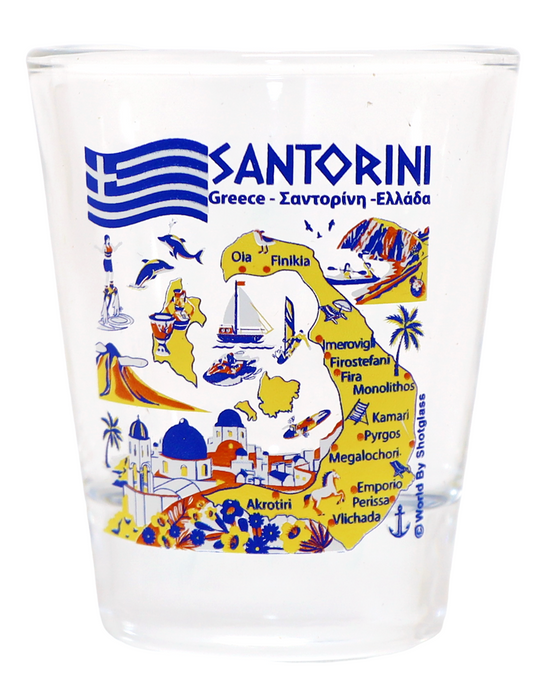 Santorini Greece Landmarks and Icons Collage Shot Glass