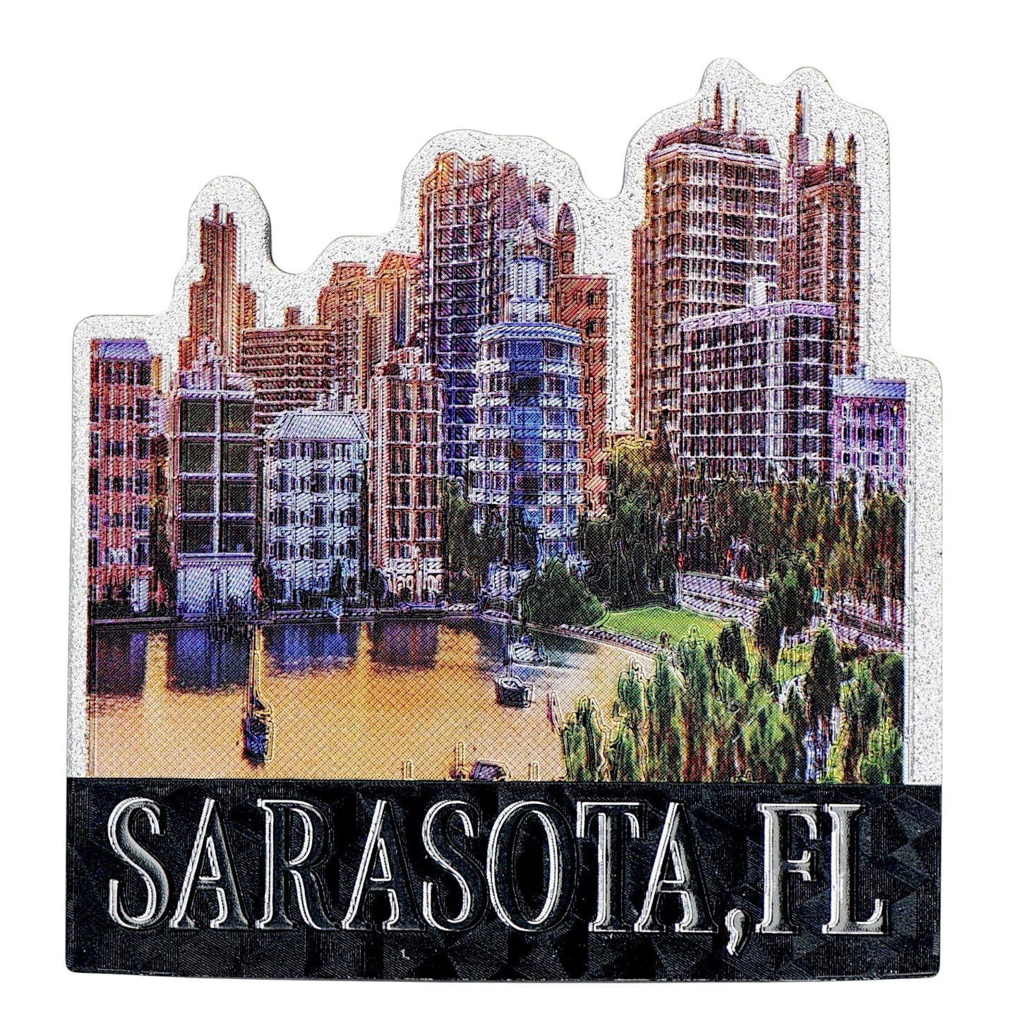 Sarasota Florida City Skyline Foil Magnet 3.125" x 3.0" x 0.125"