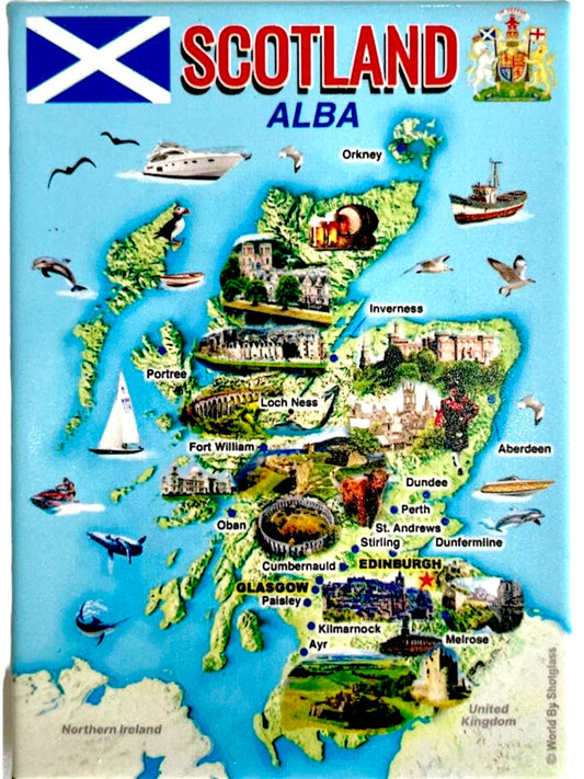 Scotland Graphic Map and Attractions Souvenir Fridge Magnet 2.5 X 3.5