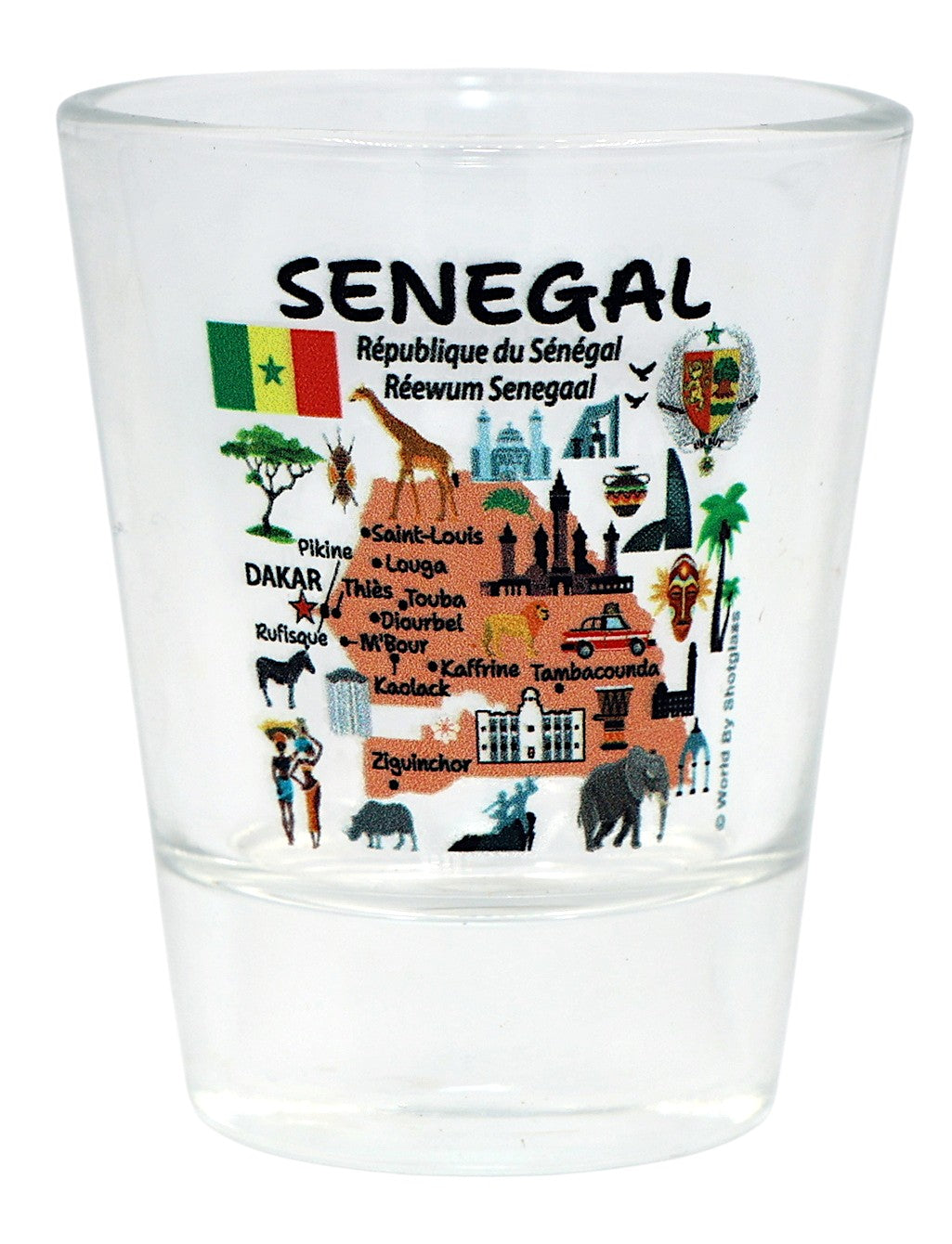 Senegal Map and Attractions Collage Shot Glass