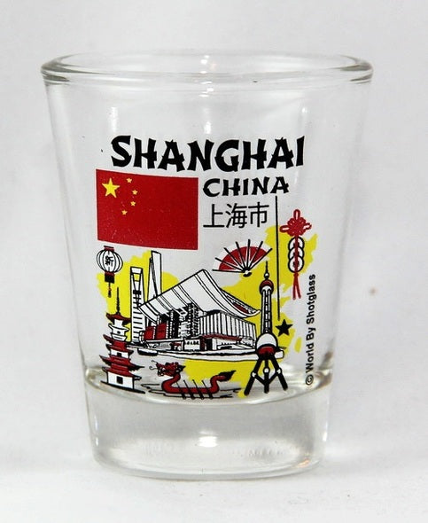 Shanghai China Landmarks and Icons Collage Shot Glass