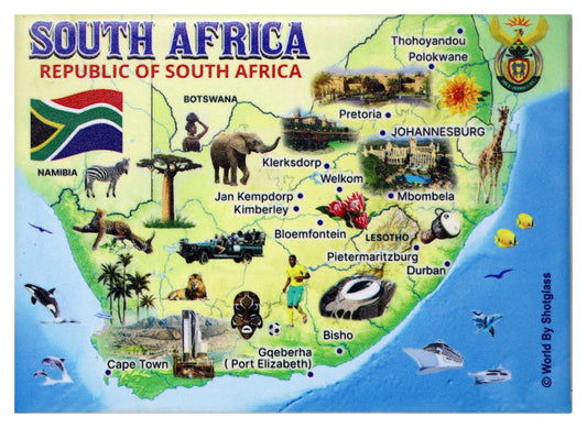 South Africa (RSA) Graphic Map and Attractions Souvenir Fridge Magnet 2.5" X 3.5"