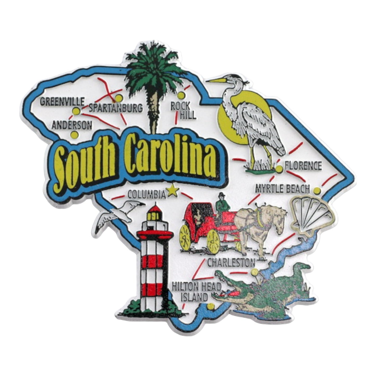 South Carolina State Map and Landmarks Collage Fridge Souvenir Collectible Magnet
