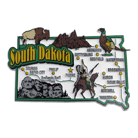 South Dakota State Map and Landmarks Collage Fridge Collectible Souvenir Magnet