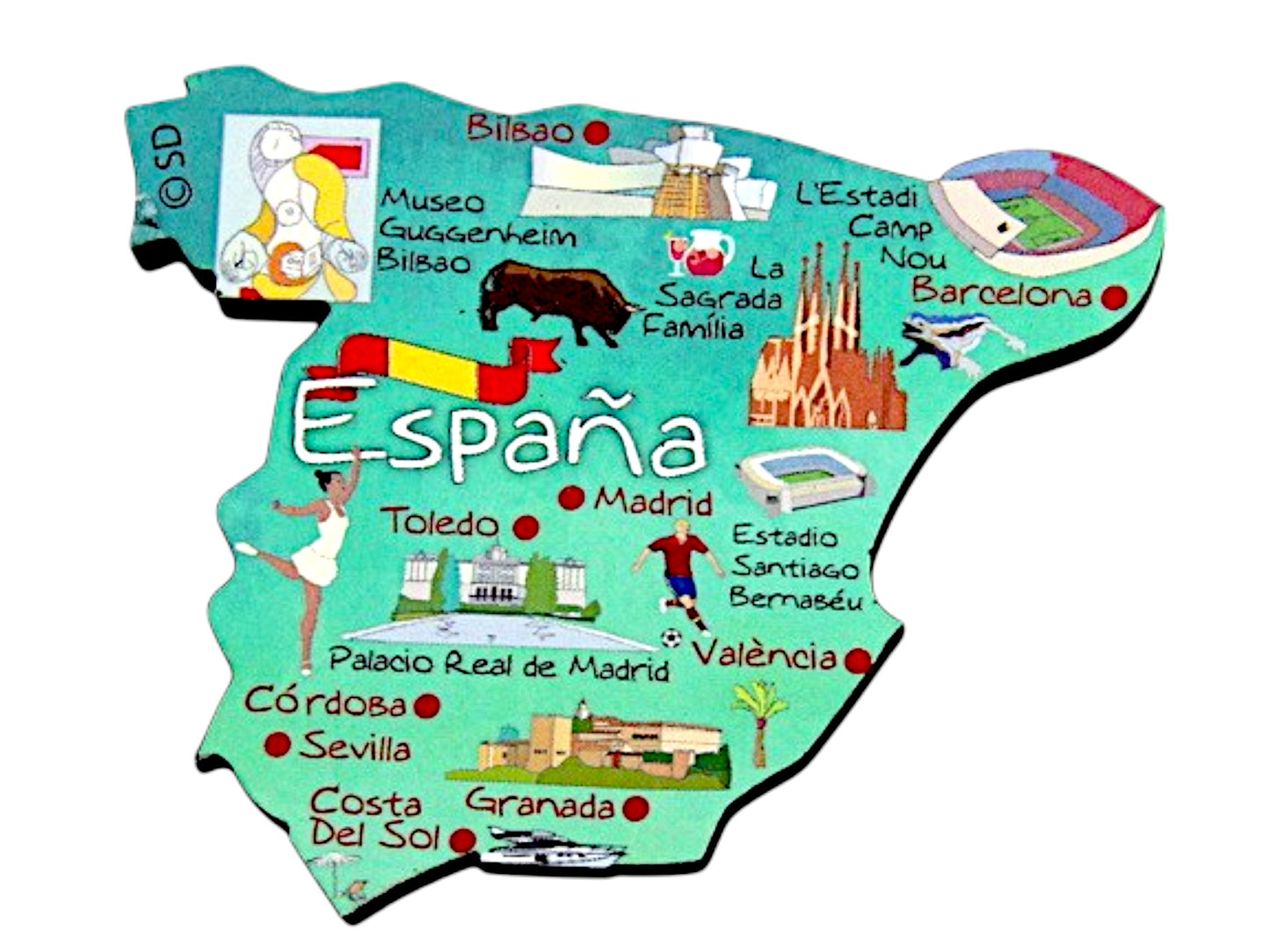 Spain Decowood Jumbo Wood Fridge Magnet 3.25" x 2.75"